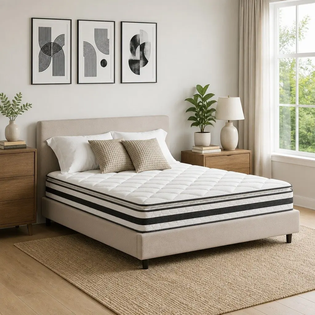 King Size Mattress for Bedroom 21cm Medium-Firm Pillow Top Bonnell Spring Quilted White