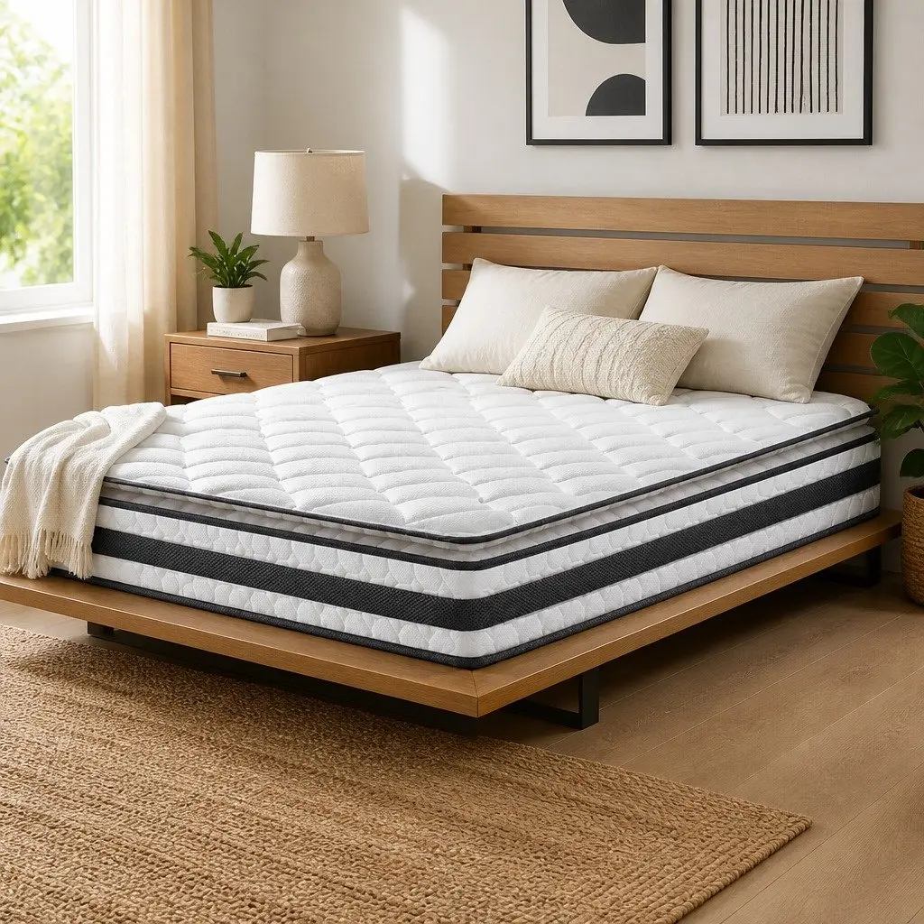 King Size Mattress for Bedroom 21cm Medium-Firm Pillow Top Bonnell Spring Quilted White