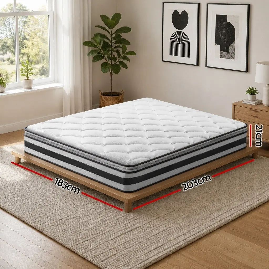 King Size Mattress for Bedroom 21cm Medium-Firm Pillow Top Bonnell Spring Quilted White
