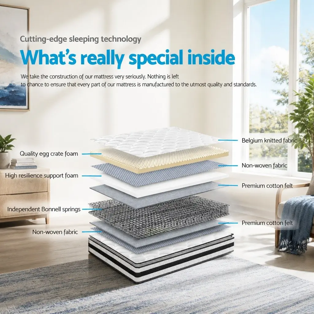 King Size Mattress for Bedroom 21cm Medium-Firm Pillow Top Bonnell Spring Quilted White