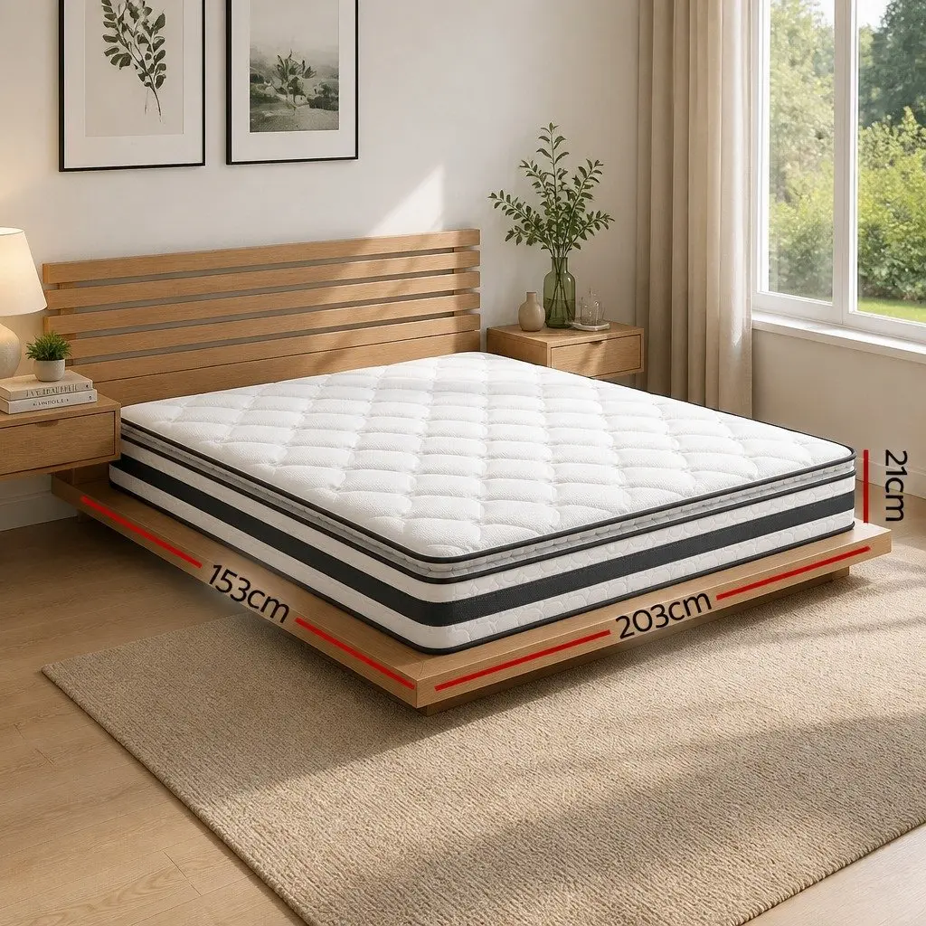Queen Mattress 21cm Pillow Top Medium-Firm Bonnell Spring Bed Comfort Support