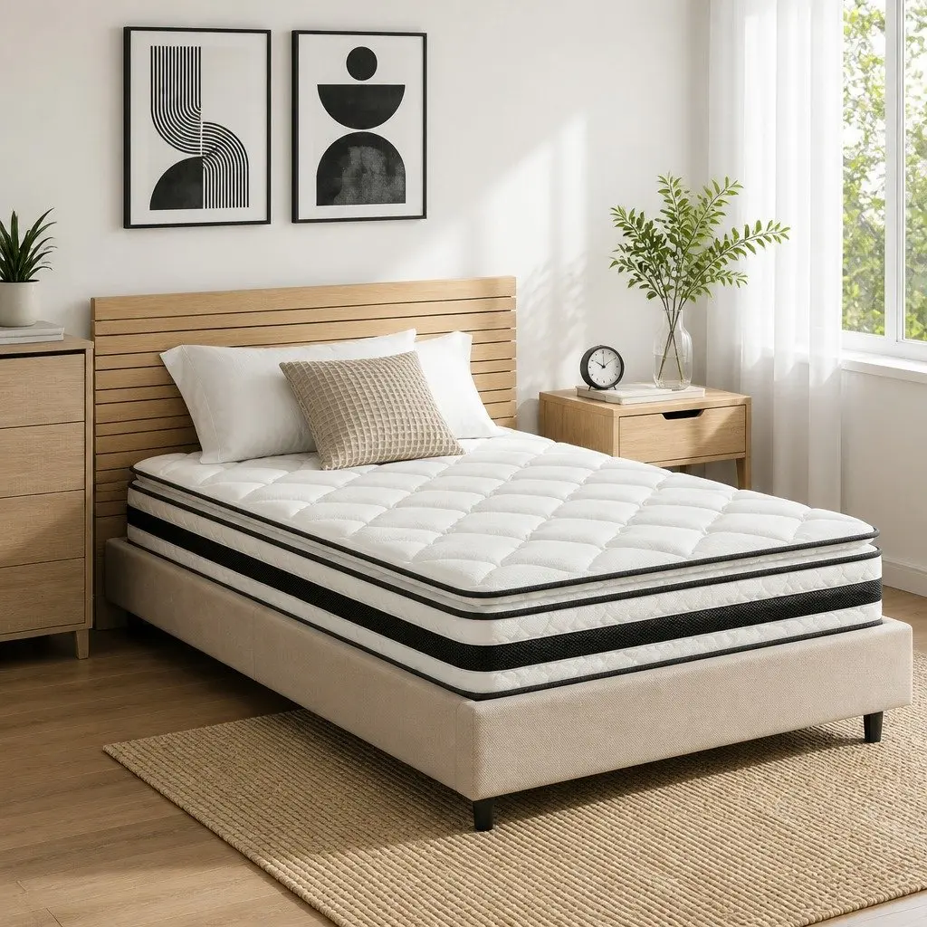 Single Mattress 21cm Pillow Top Medium Firm Bonnell Spring Breathable Bed