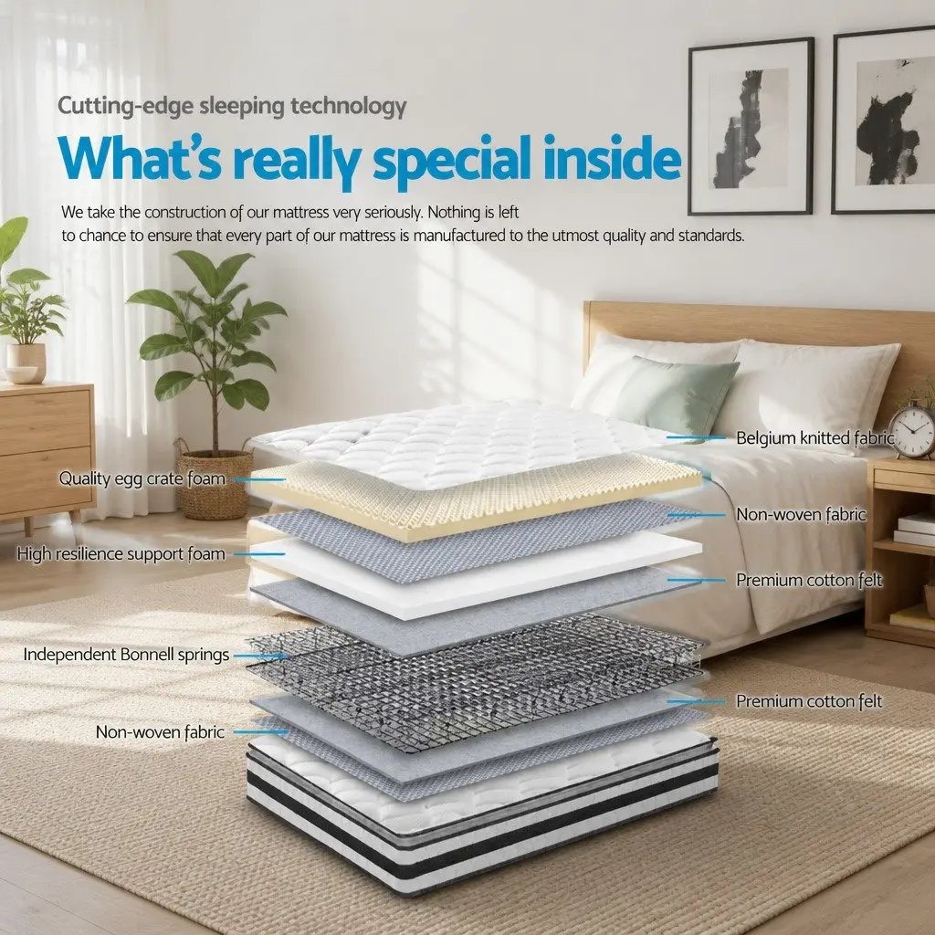 Single Mattress 21cm Pillow Top Medium Firm Bonnell Spring Breathable Bed