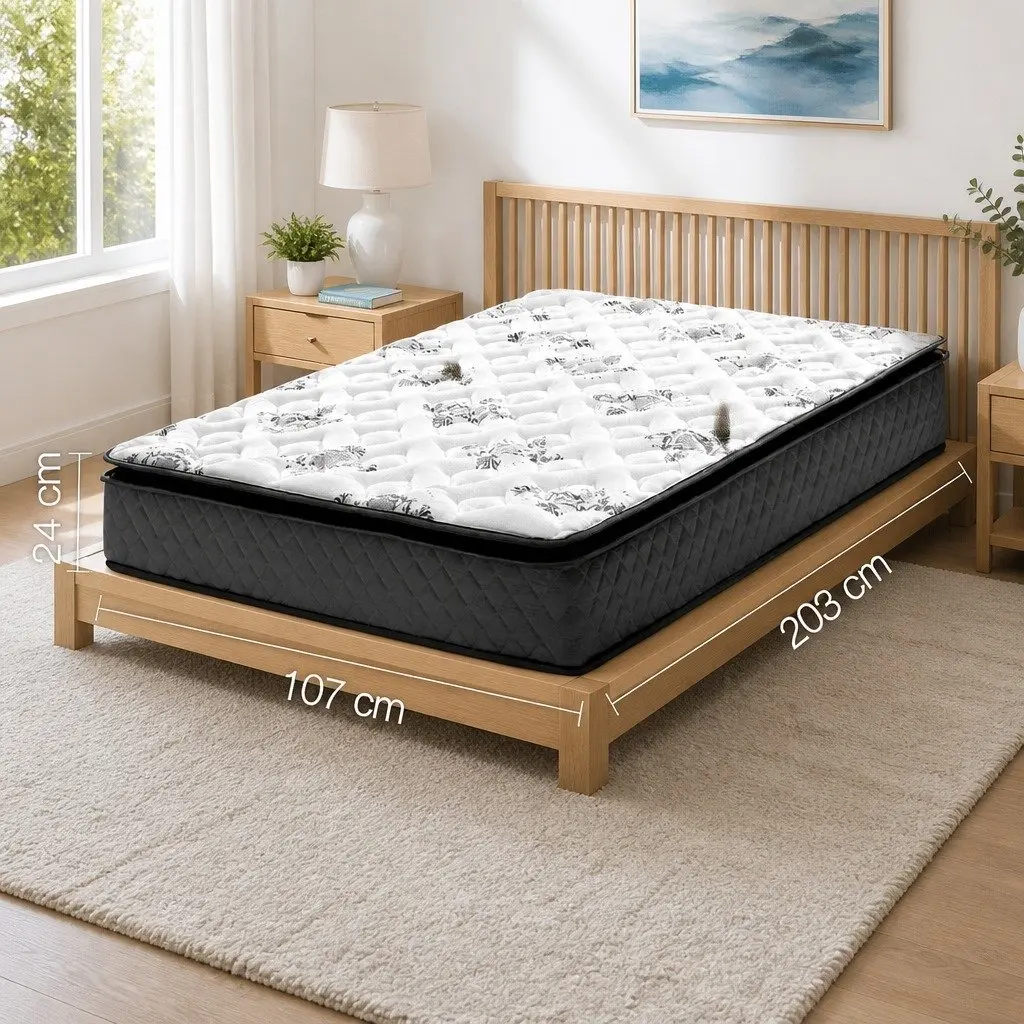 Pillow Top Mattress King Single 24cm Medium Firm Grey Bonnell Springs