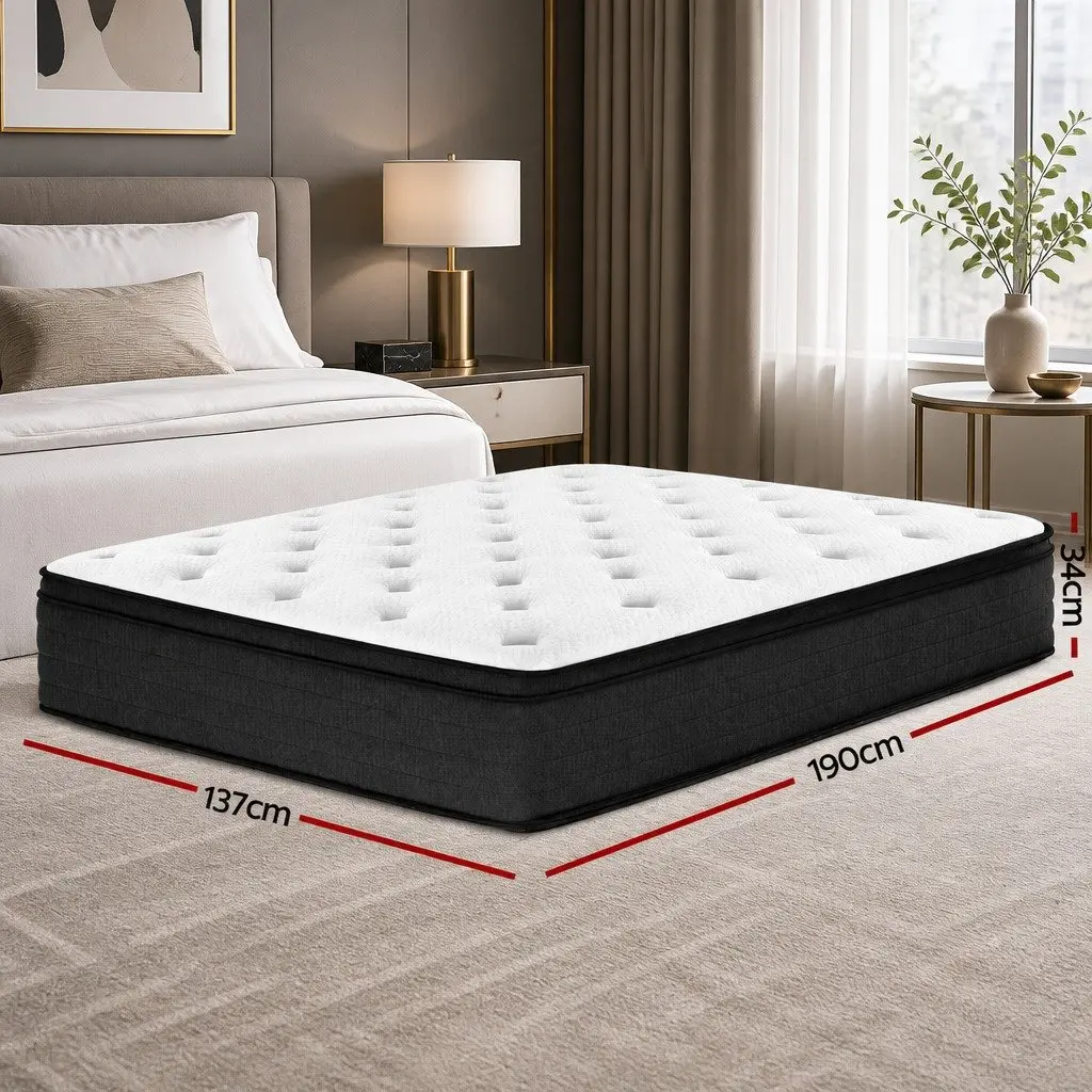 Double Mattress Euro Top 34cm Medium Firm Pocket Spring Bed Sleep Support