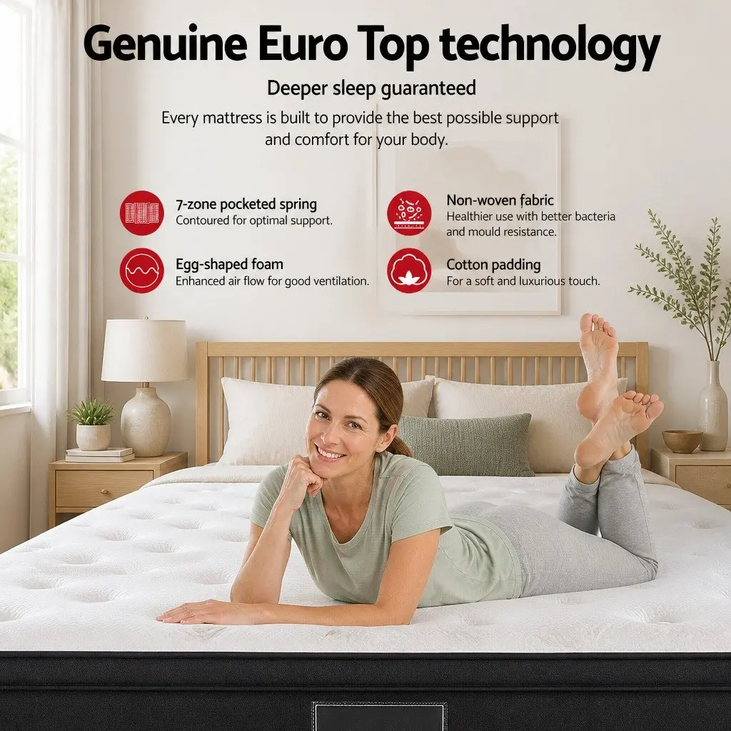 King Size Euro Top Mattress 34cm Thick Medium Firm Support Pocket Spring Sleep