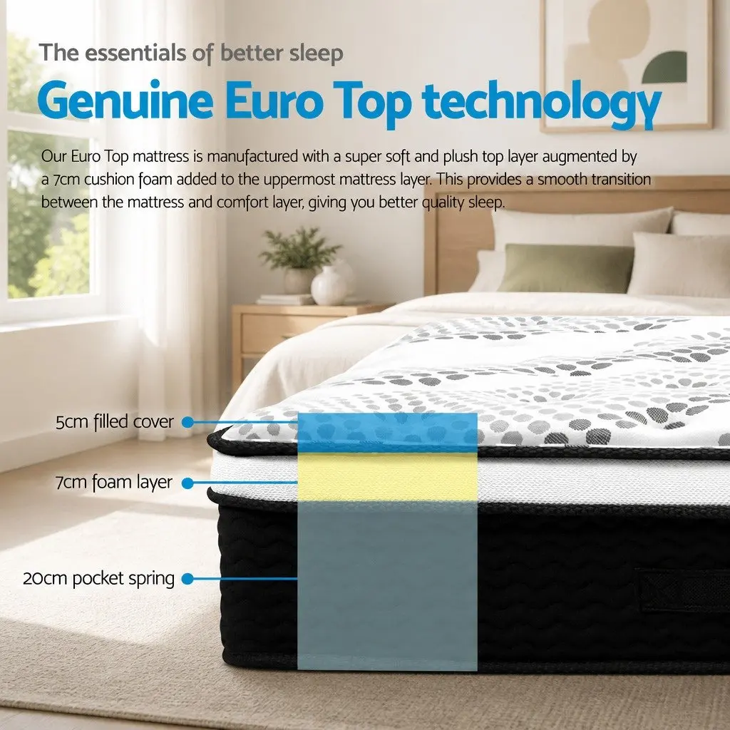 Euro Top Double Mattress for Sleep Support 32cm Thick Plush Comfort