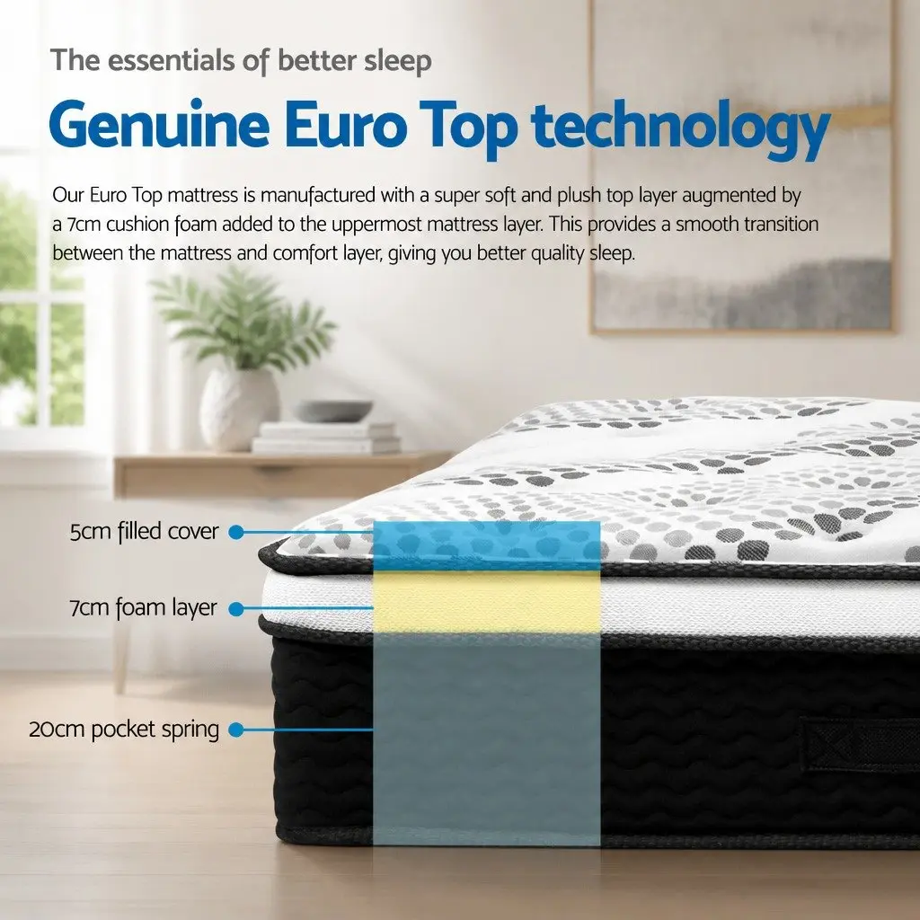 Euro Top Mattress King Single 32cm Thick Plush Medium Firmness