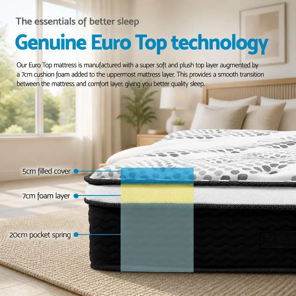 Queen Mattress Euro Top 32cm Medium Firmness