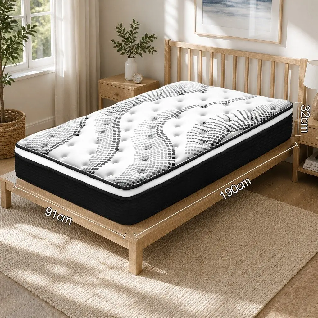Single Mattress Euro Top 32cm Thick Medium Firmness Pocket Spring Bed Sleep