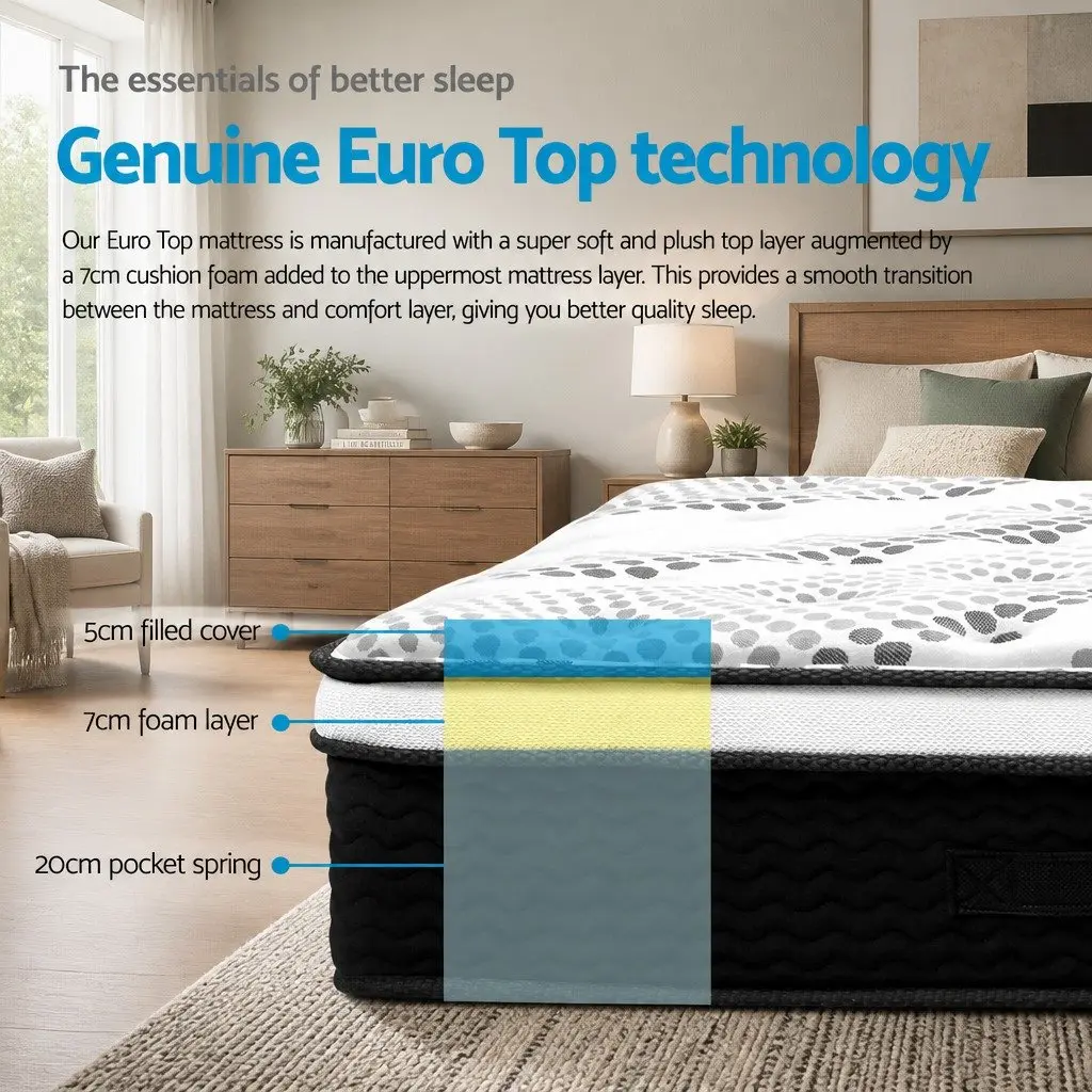 Single Mattress Euro Top 32cm Thick Medium Firmness Pocket Spring Bed Sleep