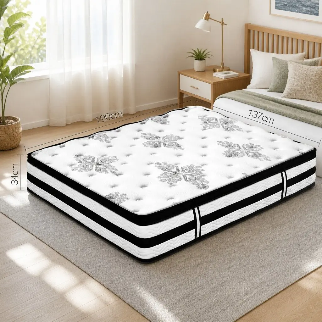 Double Mattress Euro Top Pocket Spring 34cm Thick Medium Firm Support Bed