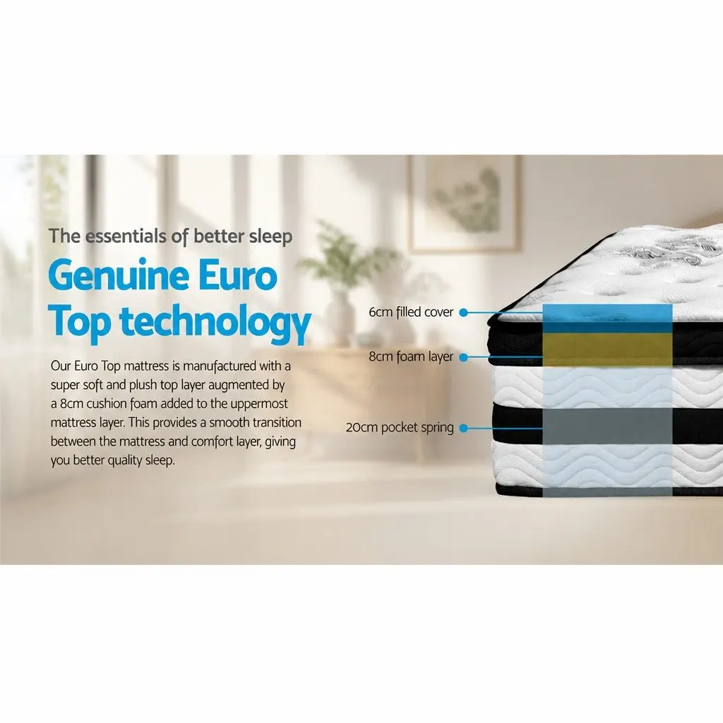 King Size Mattress 34cm Euro Top Pocket Spring Bedding Queen Bed Mattress