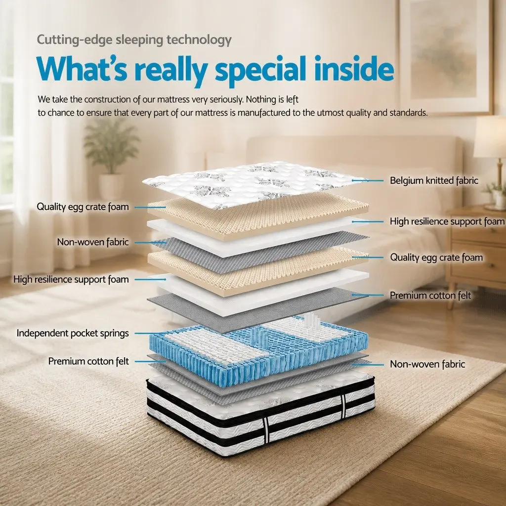 King Size Mattress 34cm Euro Top Pocket Spring Bedding Queen Bed Mattress