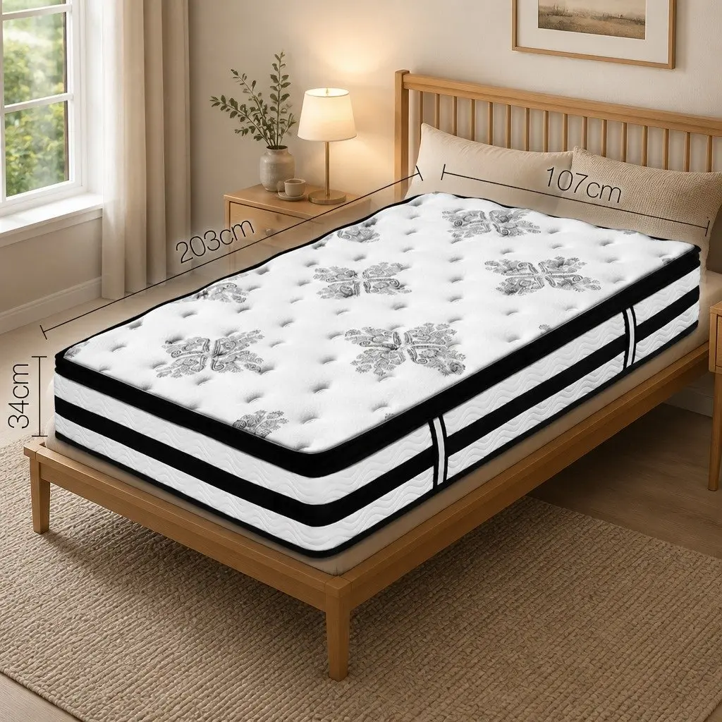 King Single Mattress 34cm Euro Top Pocket Spring Bed Medium Firm Support