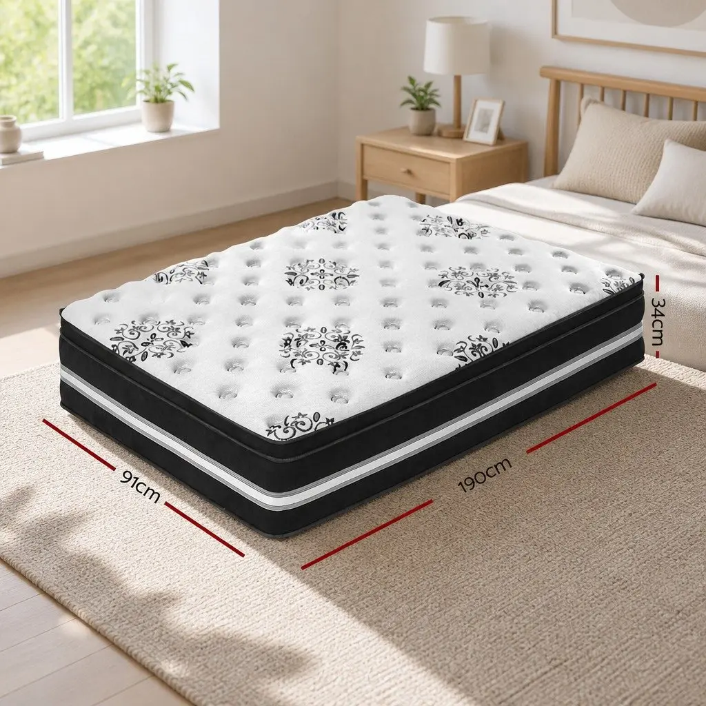 Single Mattress 34cm Cool Gel Memory Foam Medium Firm Support Euro Top Construction