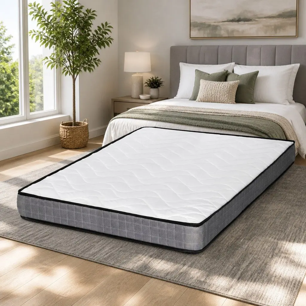 Double Mattress 13cm Bonnell Spring Medium Firm Tight Top Black White
