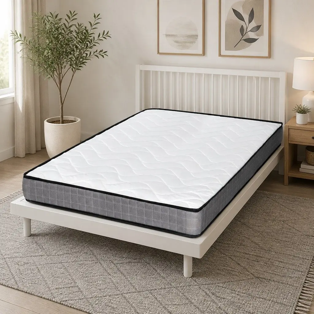 Double Mattress 13cm Bonnell Spring Medium Firm Tight Top Black White