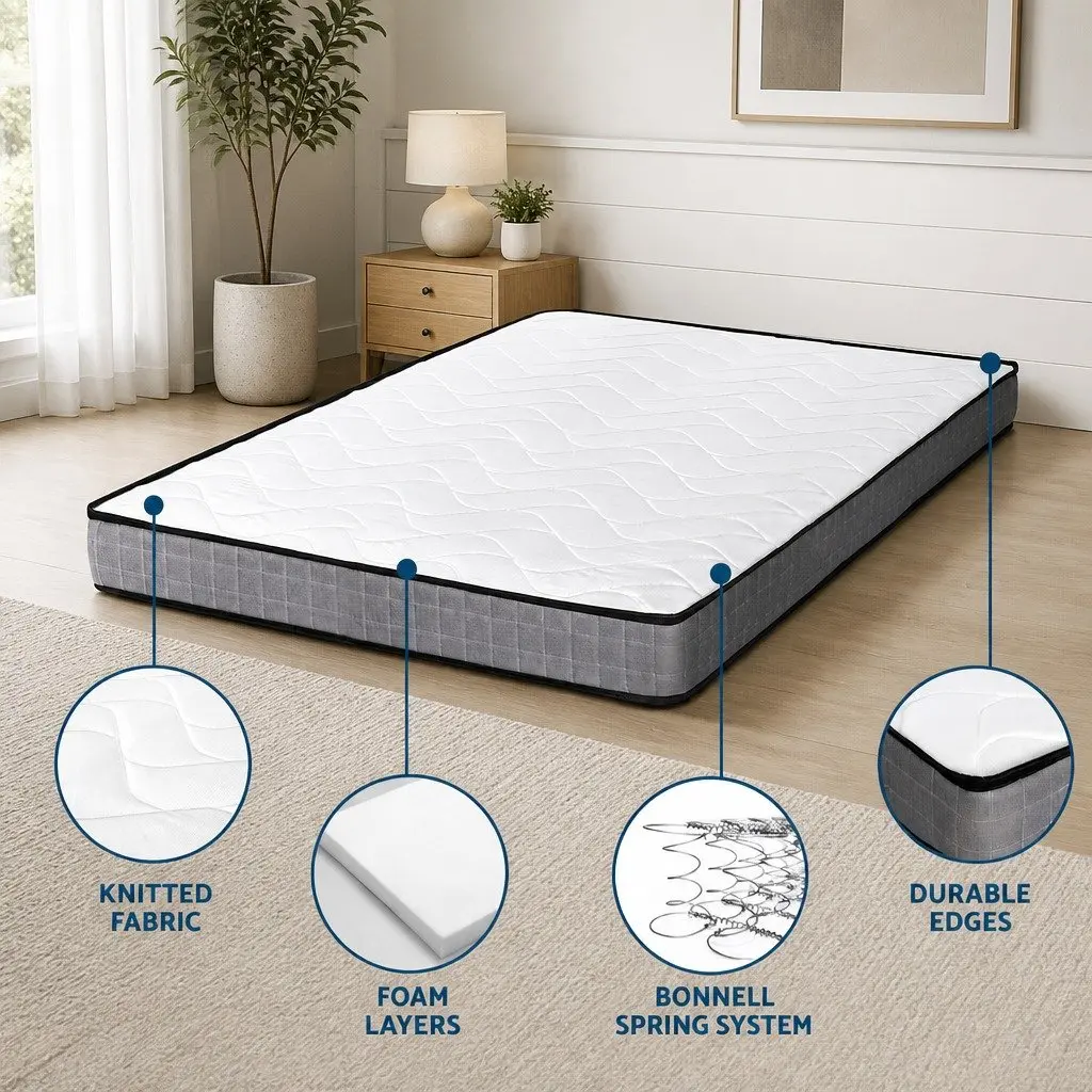 Queen Mattress Medium Firm 13cm Thick Bonnell Spring Tight Top Quilted Bed