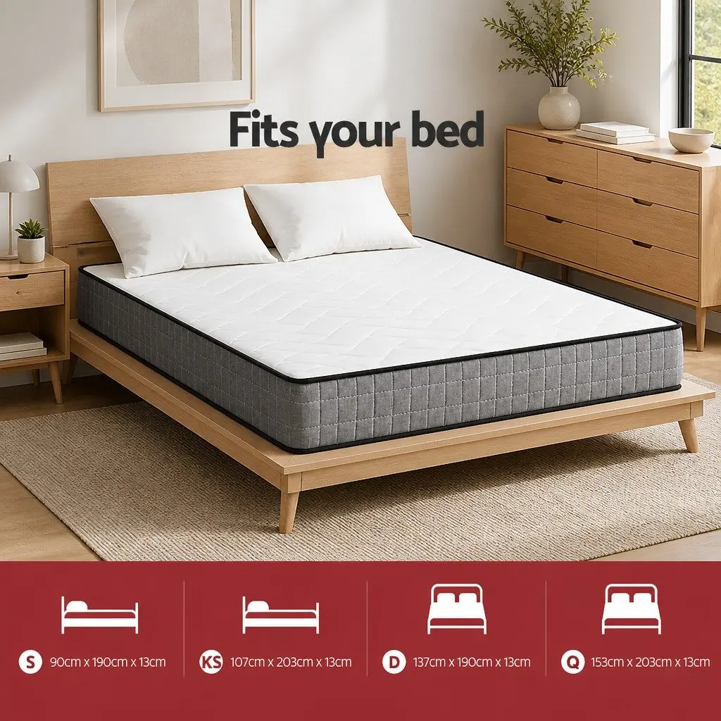 Queen Mattress Medium Firm 13cm Thick Bonnell Spring Tight Top Quilted Bed