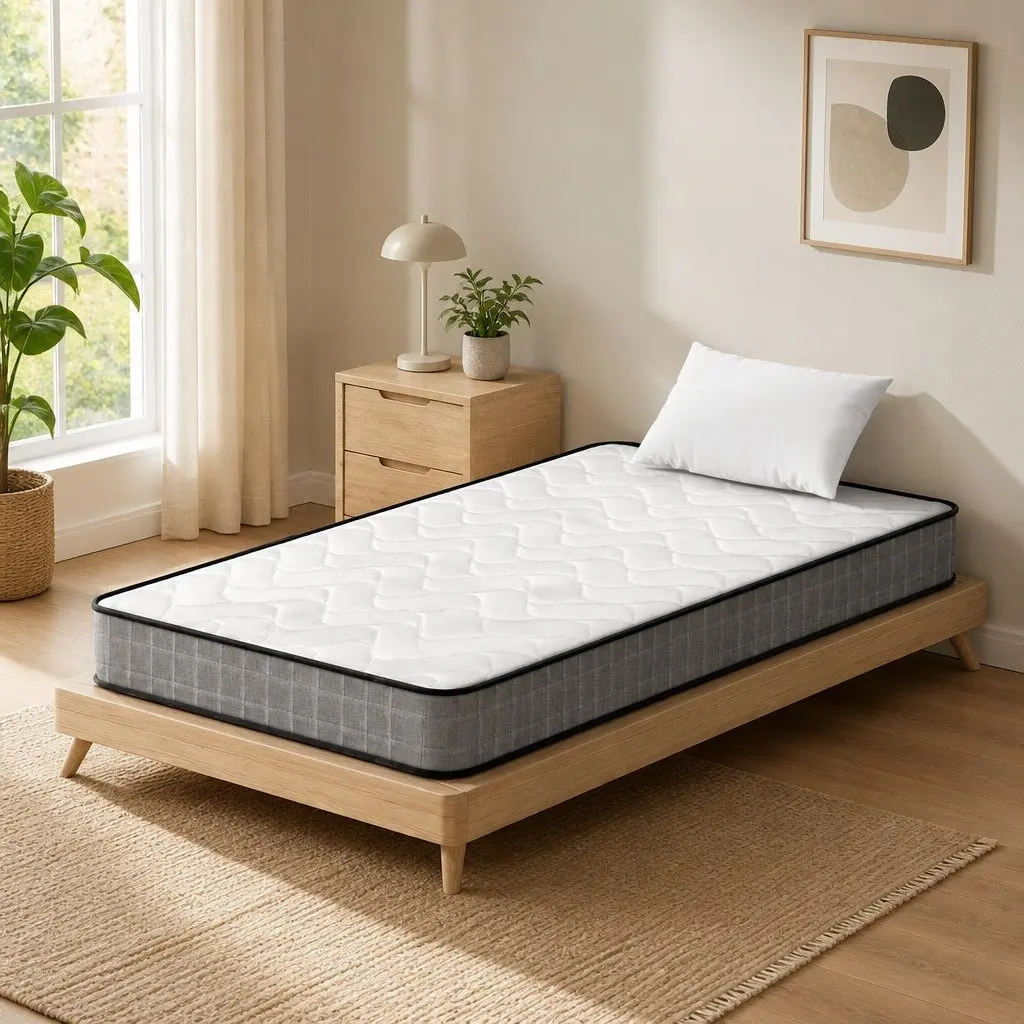 Single Bonnell Spring Mattress Quilted Medium Firm 13cm White Grey