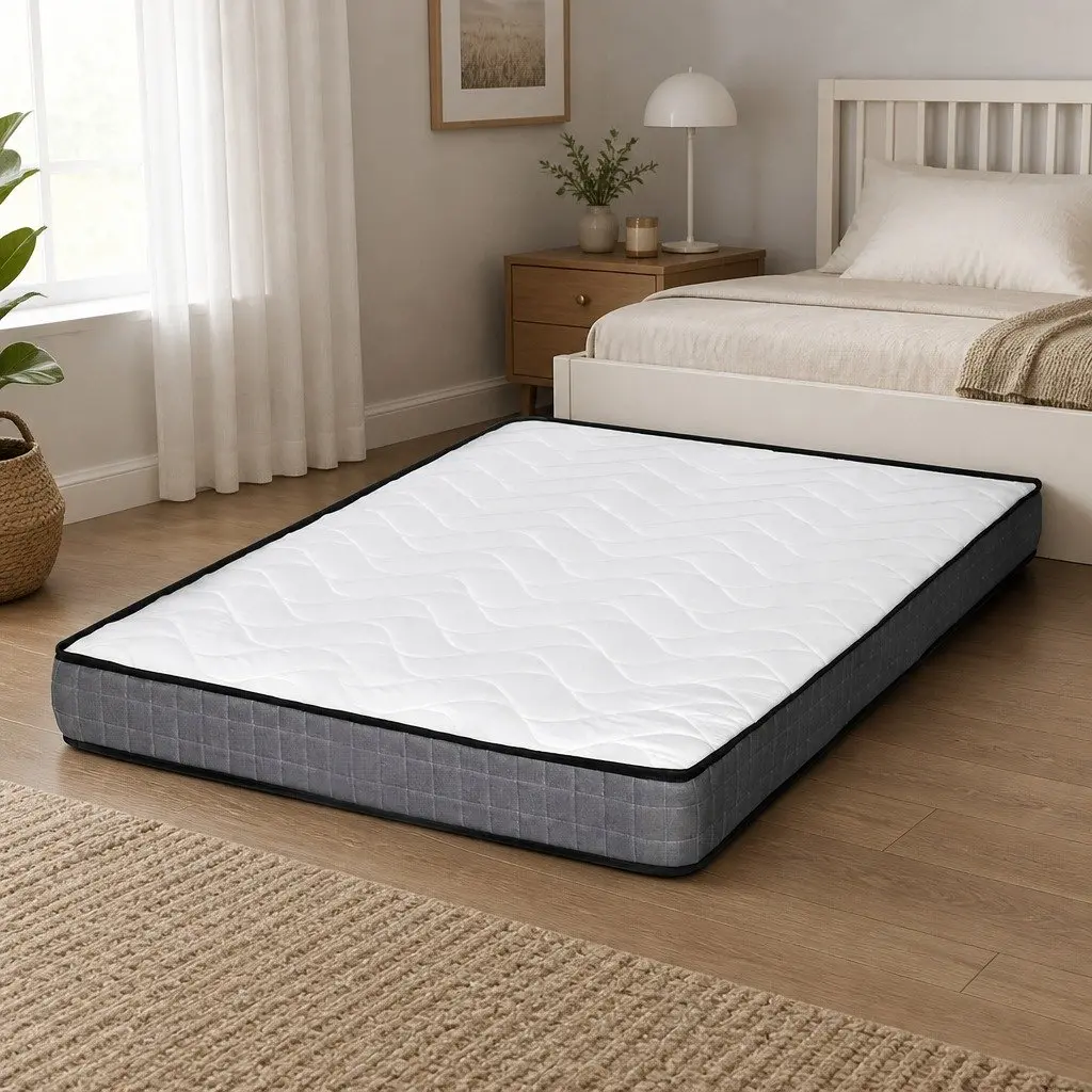 Single Bonnell Spring Mattress Quilted Medium Firm 13cm White Grey