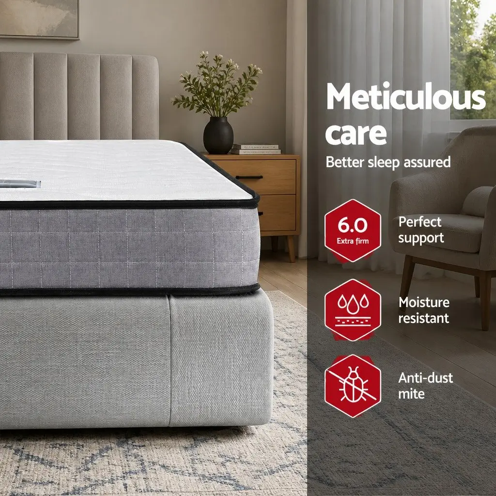 Single Bonnell Spring Mattress Quilted Medium Firm 13cm White Grey