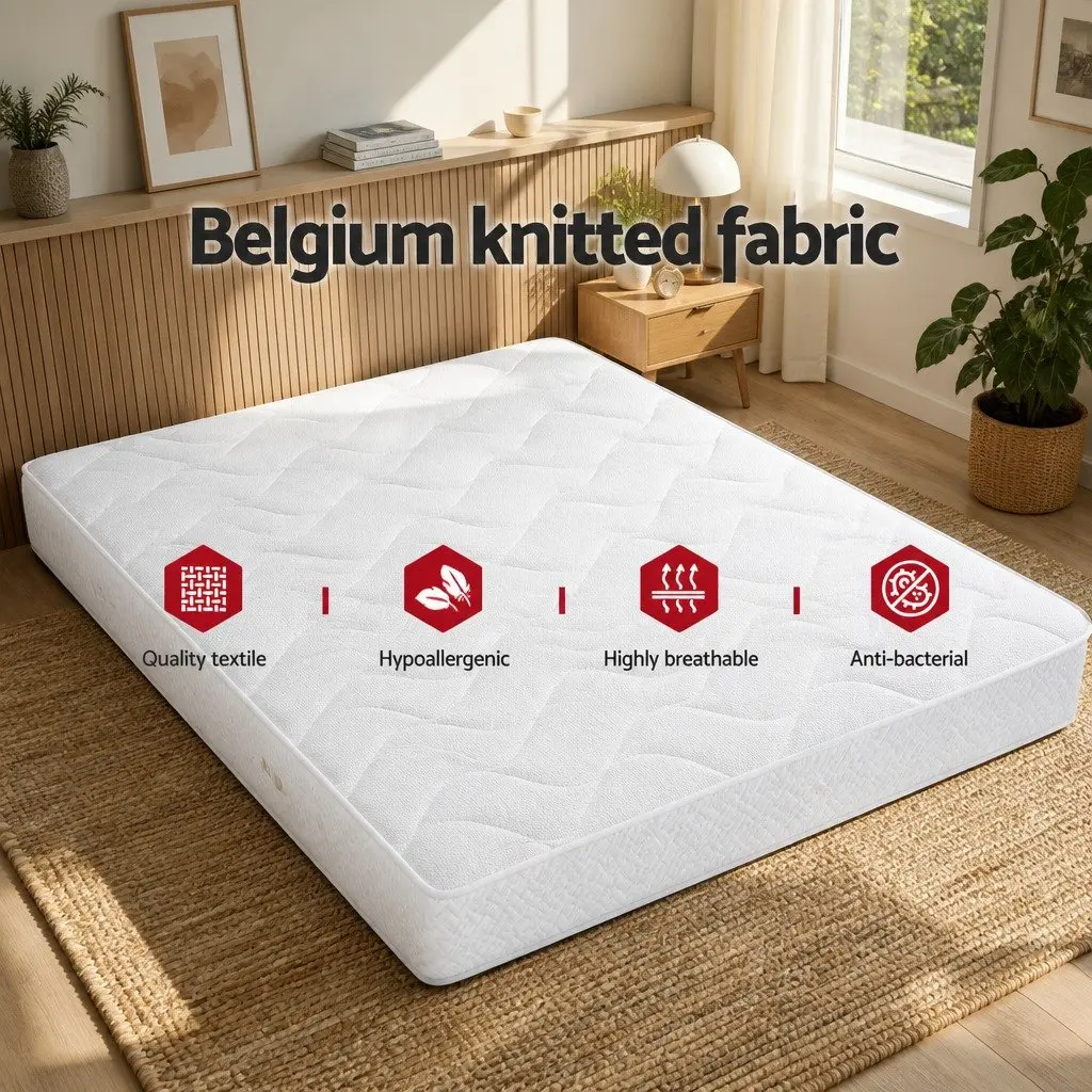 Single Bonnell Spring Mattress Quilted Medium Firm 13cm White Grey