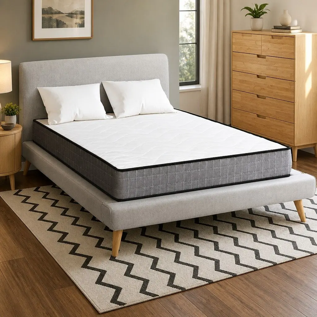 Single Bonnell Spring Mattress Quilted Medium Firm 13cm White Grey