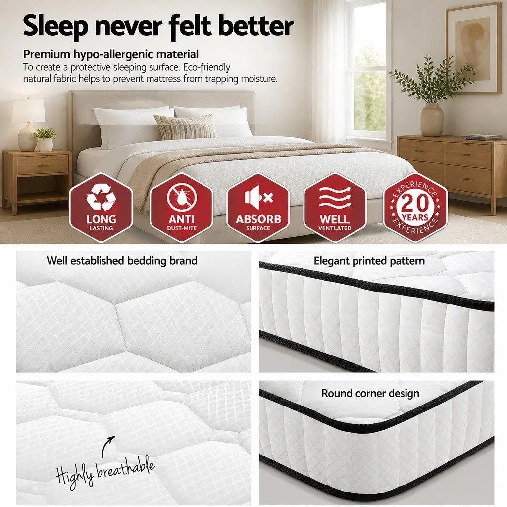Double Mattress for Bedroom 21cm Tight Top Pocket Spring Medium Firmness Queen Size