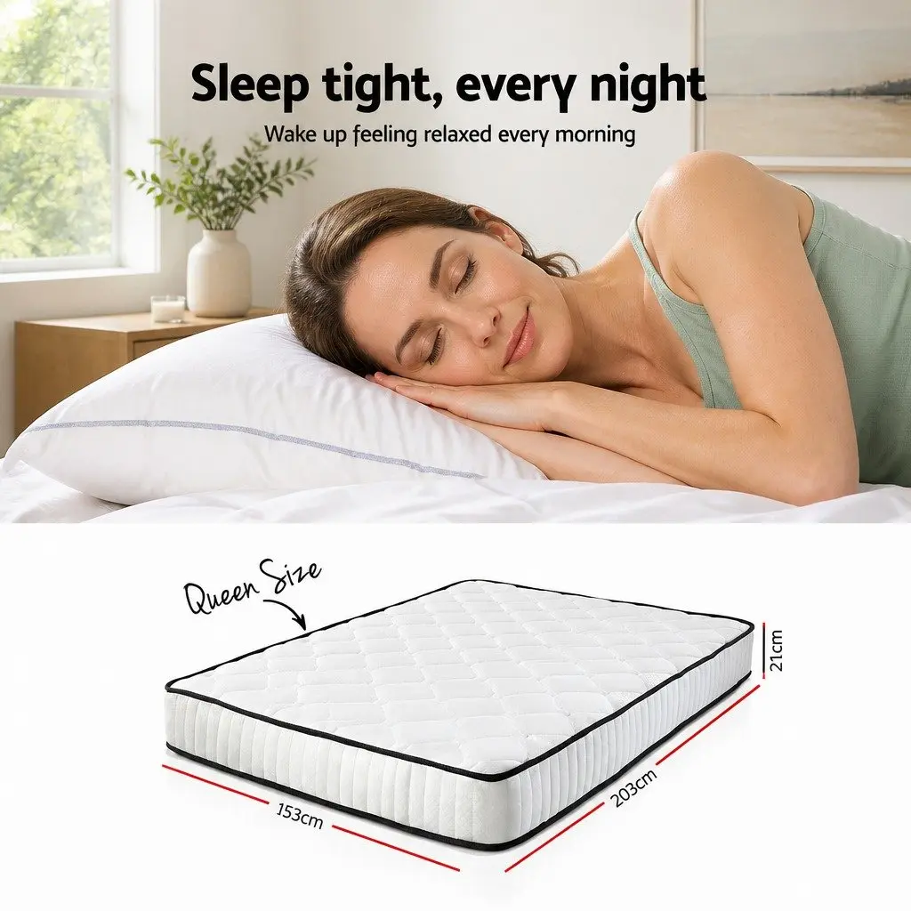 Queen Mattress Medium Firmness Pocket Spring Tight Top 21cm White