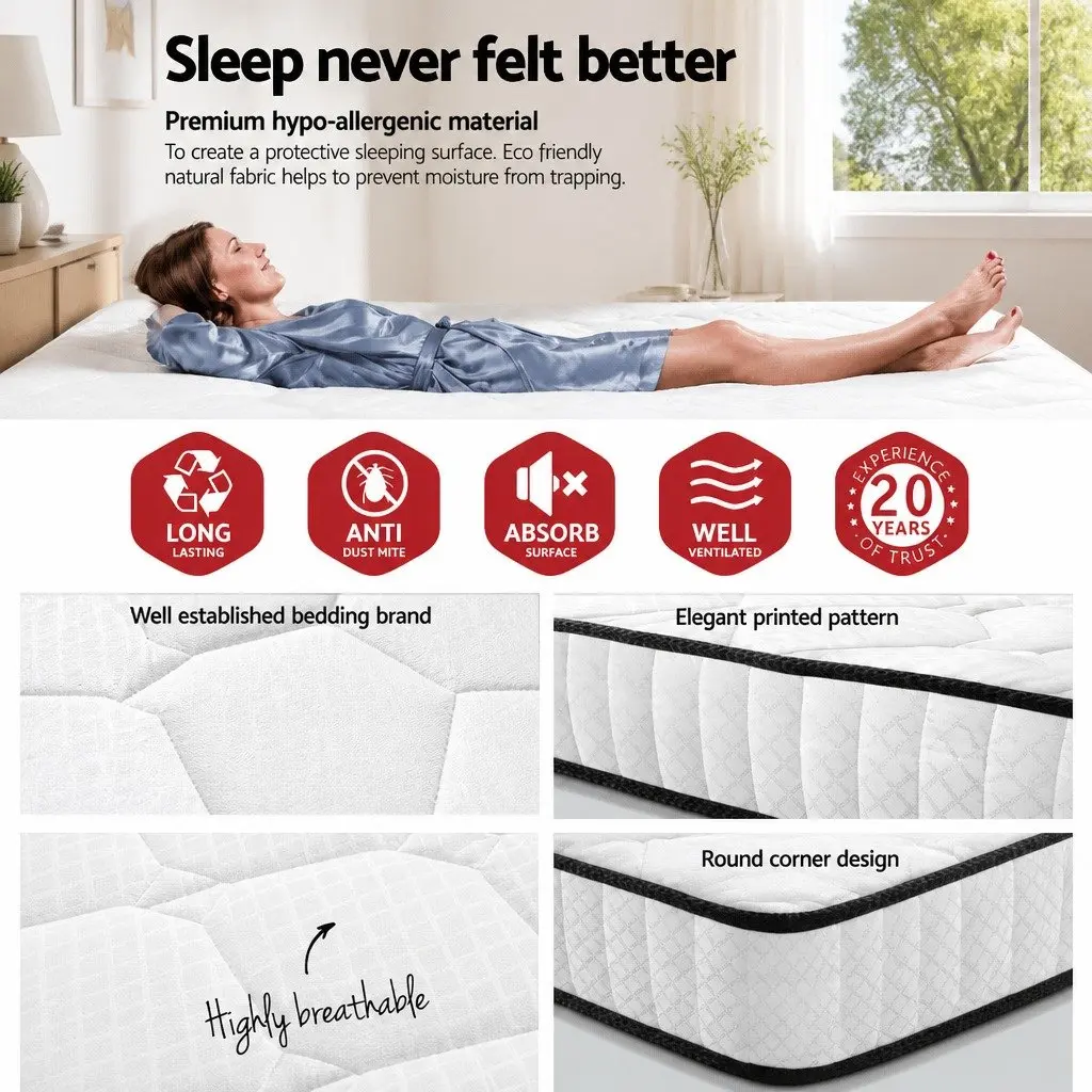 Queen Mattress Medium Firmness Pocket Spring Tight Top 21cm White