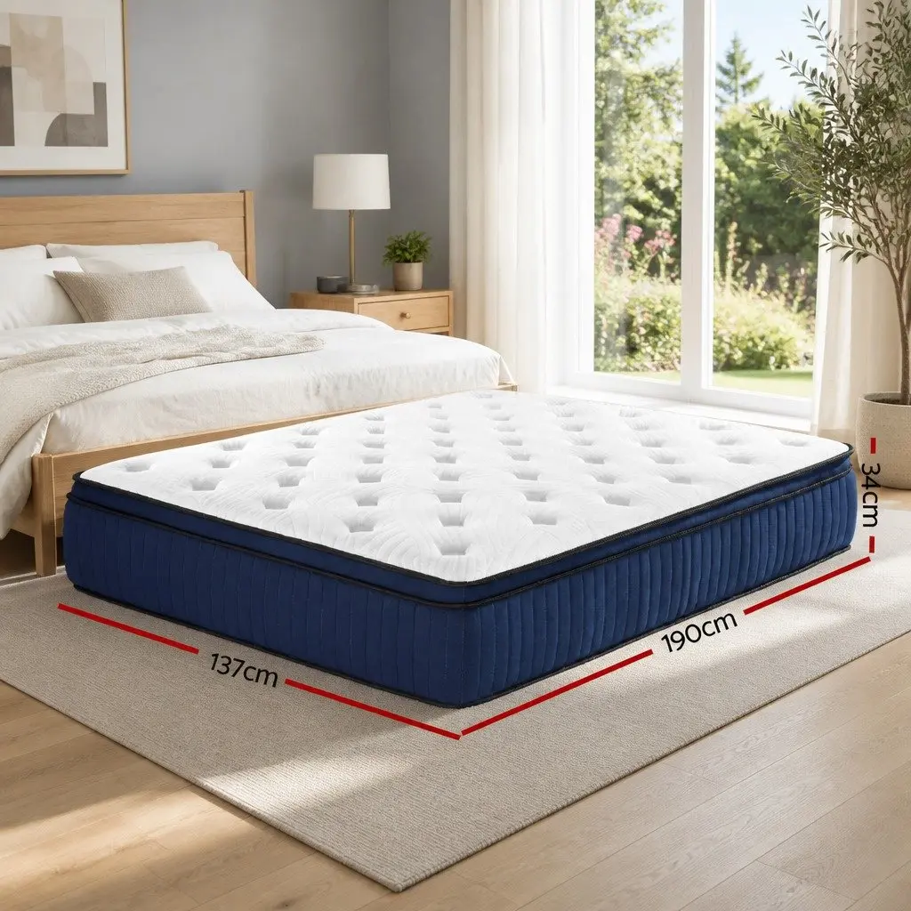 Double Mattress Medium Firm 34cm Pocket Springs Cool Gel Memory Foam 7 Zone