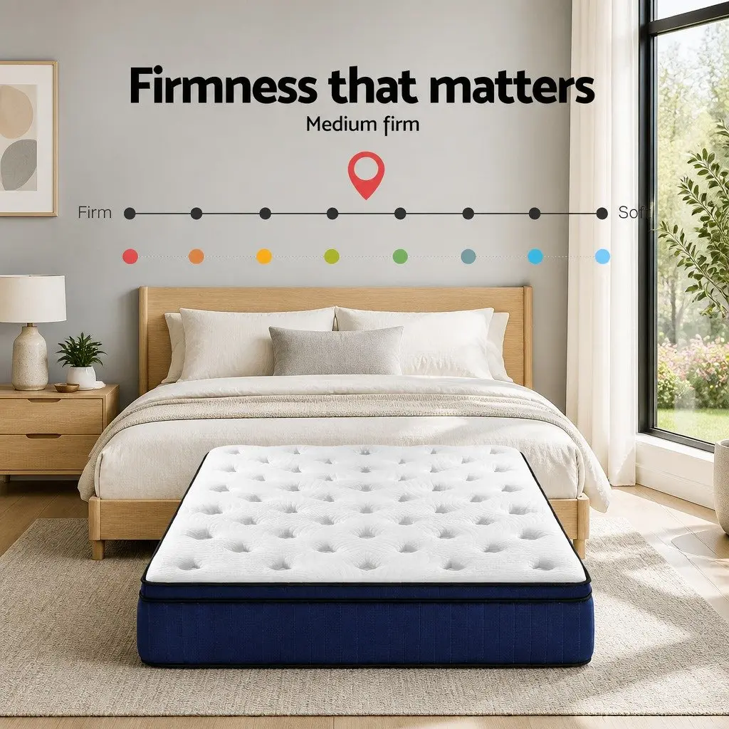 Double Mattress Medium Firm 34cm Pocket Springs Cool Gel Memory Foam 7 Zone