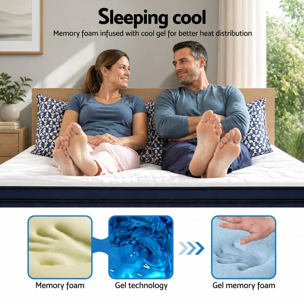 Double Mattress Medium Firm 34cm Pocket Springs Cool Gel Memory Foam 7 Zone