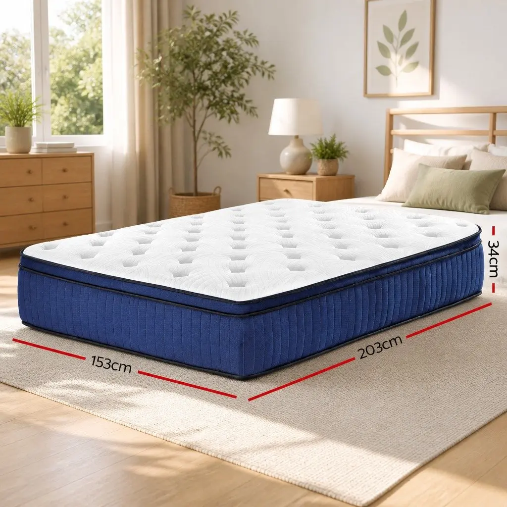 Queen Euro Top Mattress 34cm Cool Gel Memory Foam 7 Zone Pocket Spring