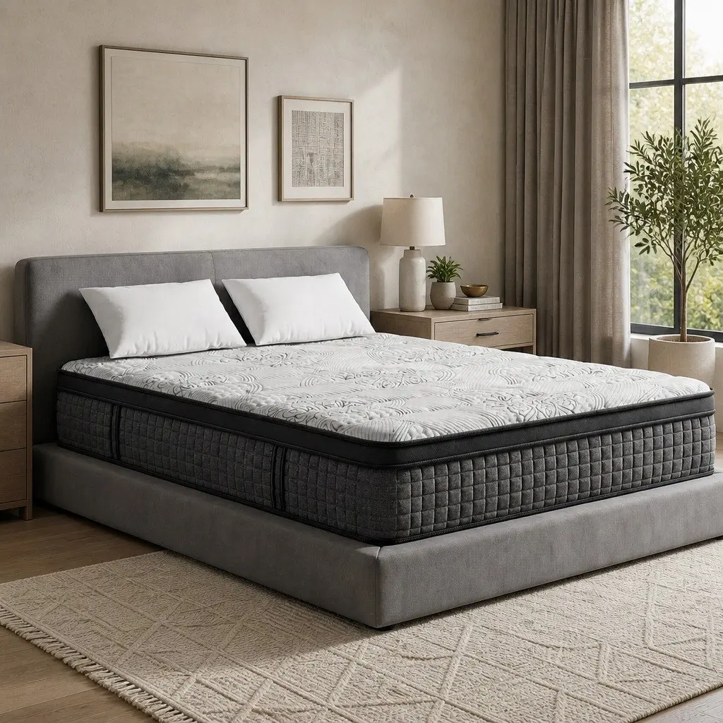 Double Mattress 34cm Euro Top 9 Zone Pocket Spring Latex Foam Medium Firm