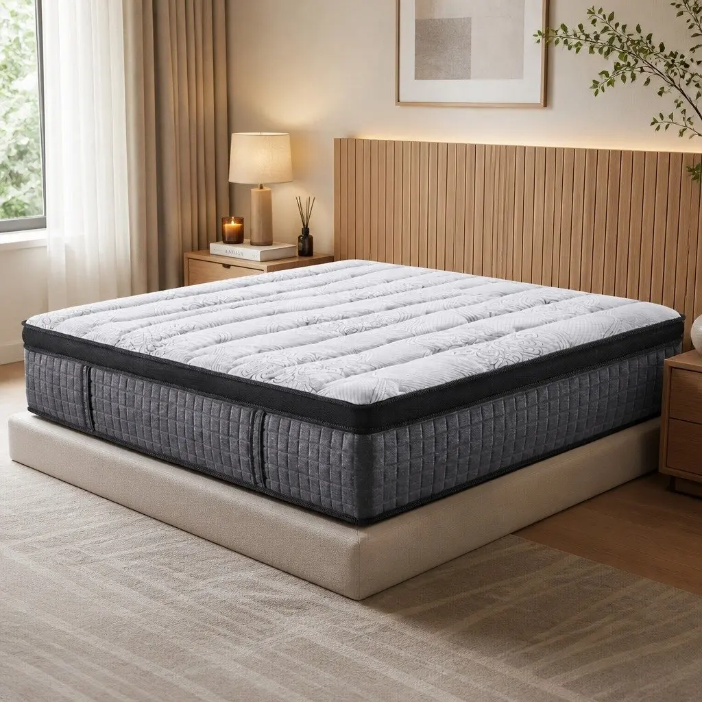 Double Mattress 34cm Euro Top 9 Zone Pocket Spring Latex Foam Medium Firm