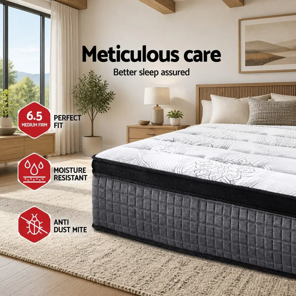 Double Mattress 34cm Euro Top 9 Zone Pocket Spring Latex Foam Medium Firm