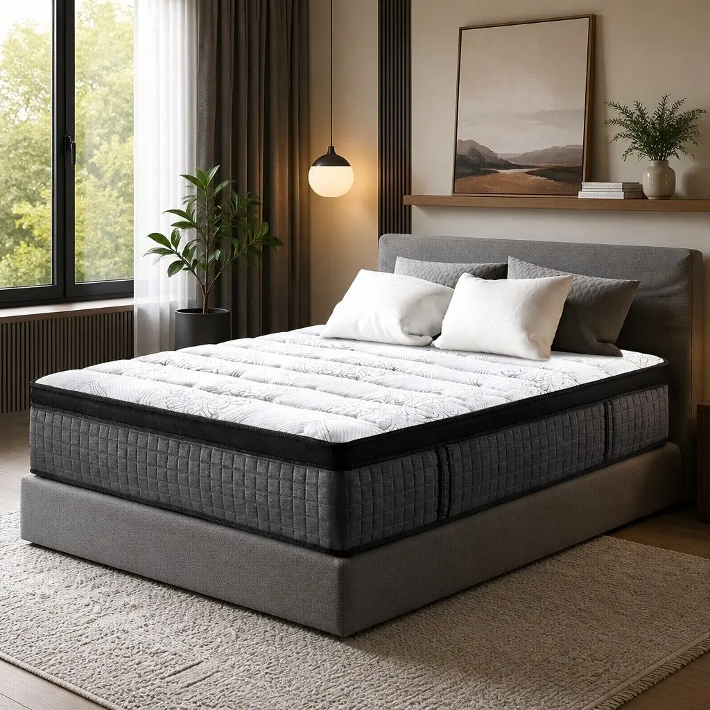 Double Mattress 34cm Euro Top 9 Zone Pocket Spring Latex Foam Medium Firm
