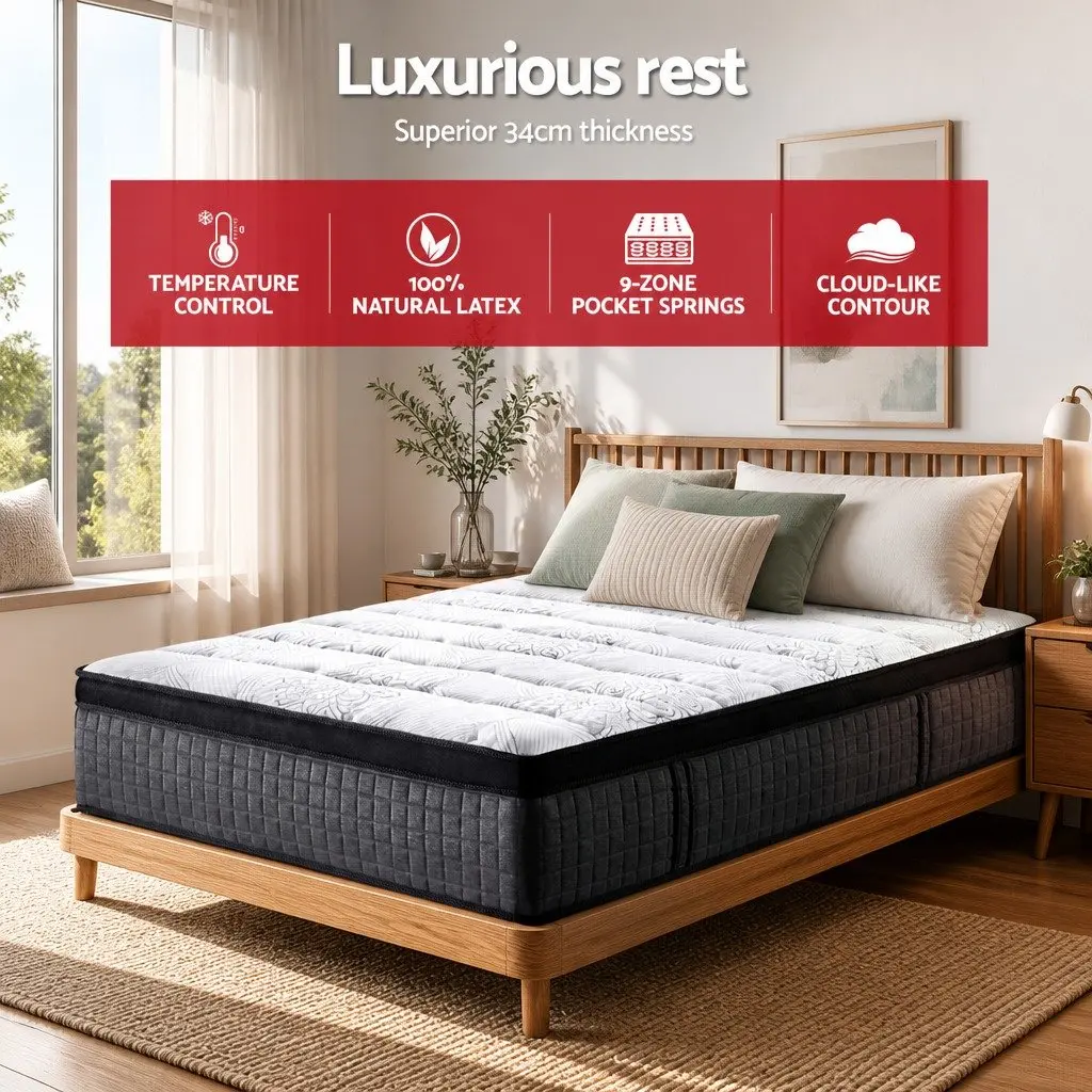 King Size Mattress for Bedroom 34cm Medium Firm Support with 9-Zone Pocket Spring System