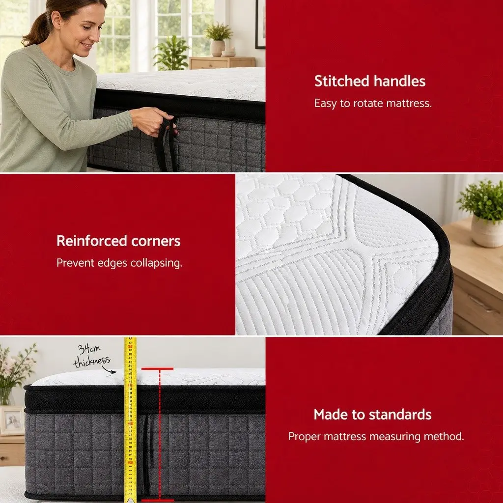King Size Mattress for Bedroom 34cm Medium Firm Support with 9-Zone Pocket Spring System