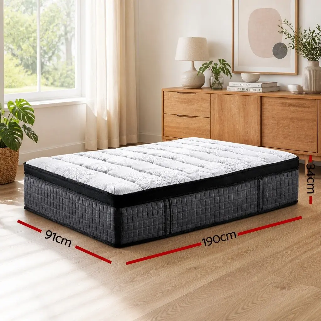 Single Mattress 34cm Euro Top 9 Zone Pocket Spring Medium Firm Latex Foam