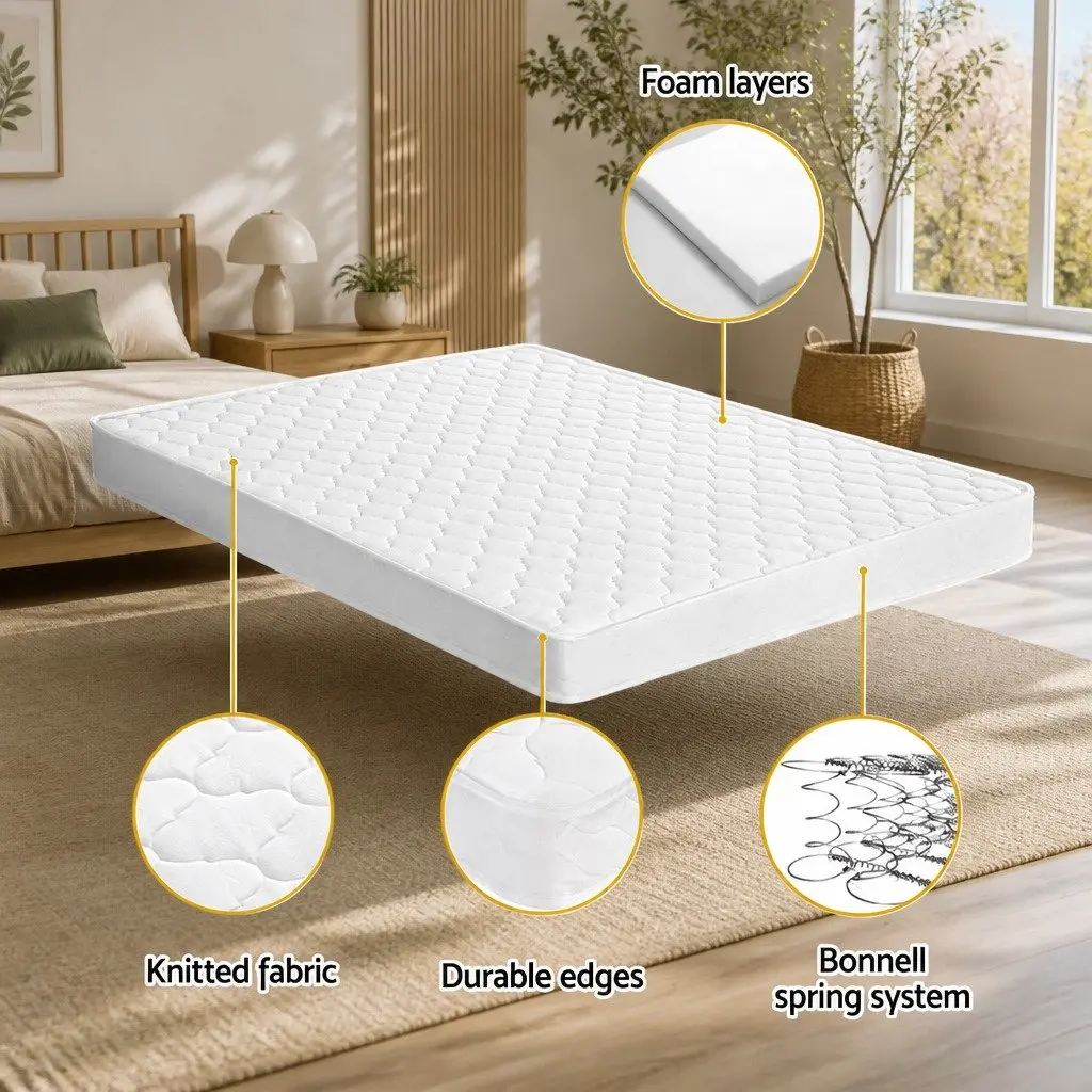 Medium Firm King Single Mattress 13cm Bonnell Spring Tight Top White