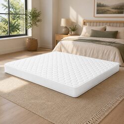 Queen Mattress 13cm Medium Firm Bonnell Spring Tight Top Quilted White Bed
