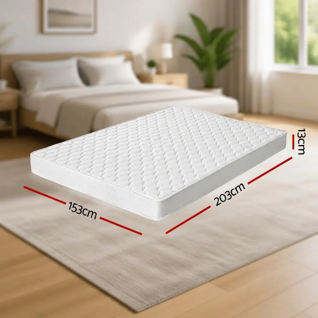 Queen Size Mattress 13cm Bonnell Spring Medium Firm Quilted White for Bedroom