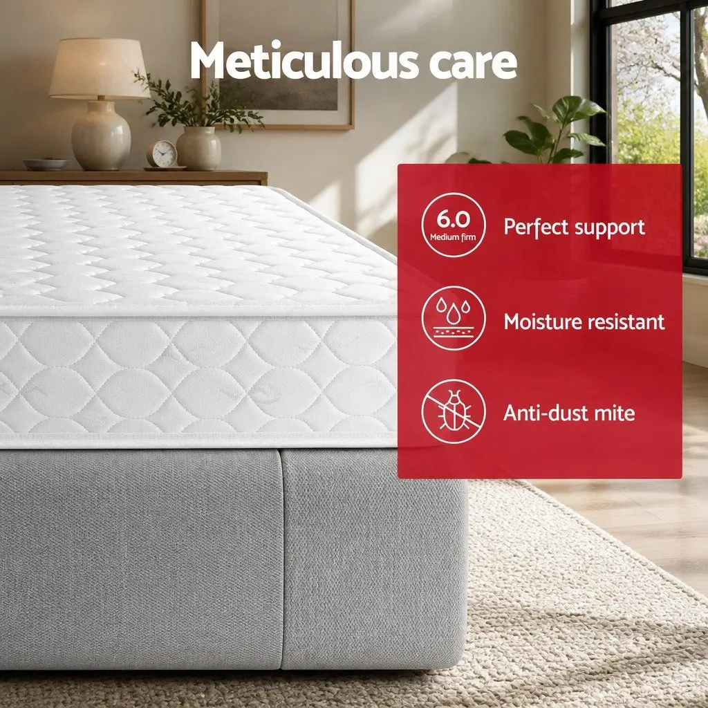 Queen Size Mattress 13cm Bonnell Spring Medium Firm Quilted White for Bedroom