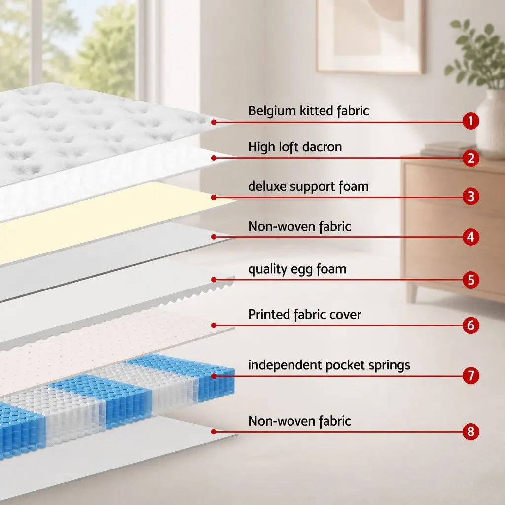 King Single Mattress for Bedroom 31cm Euro Top Pocket Spring Medium Firm Support