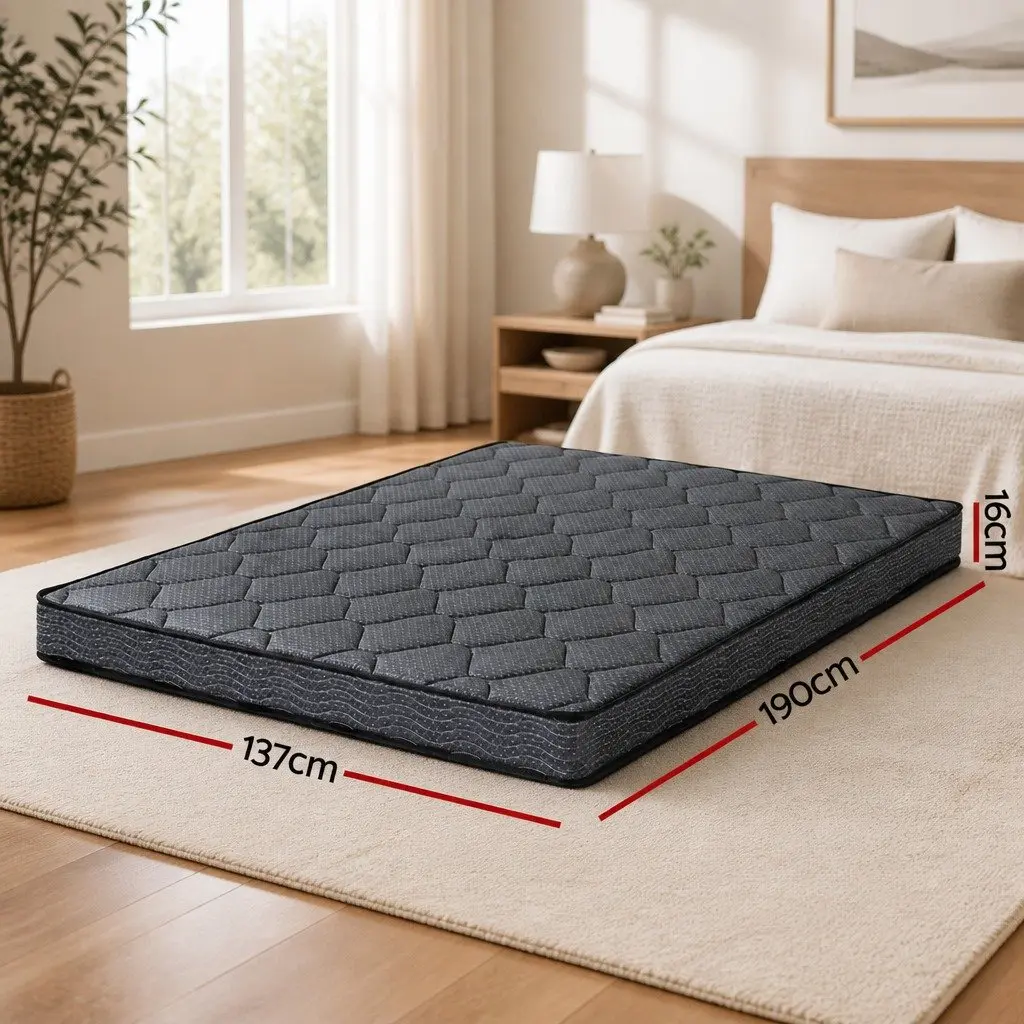 Double Mattress 16cm Tight Top Medium Firm Bonnell Spring Foam Grey