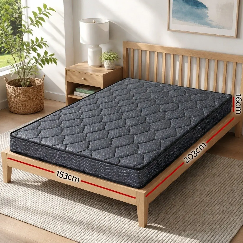Queen Mattress Grey 16cm Bonnell Spring Tight Top Medium-Firm Support